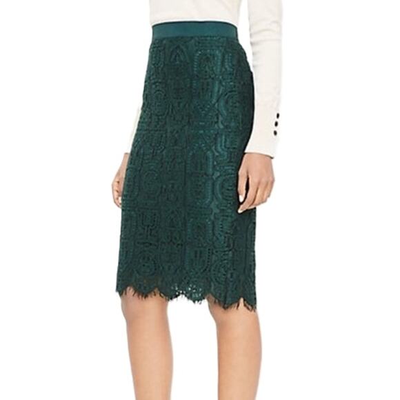 Ann Taylor Lace Knee-Length Pencil Skirt Green 2